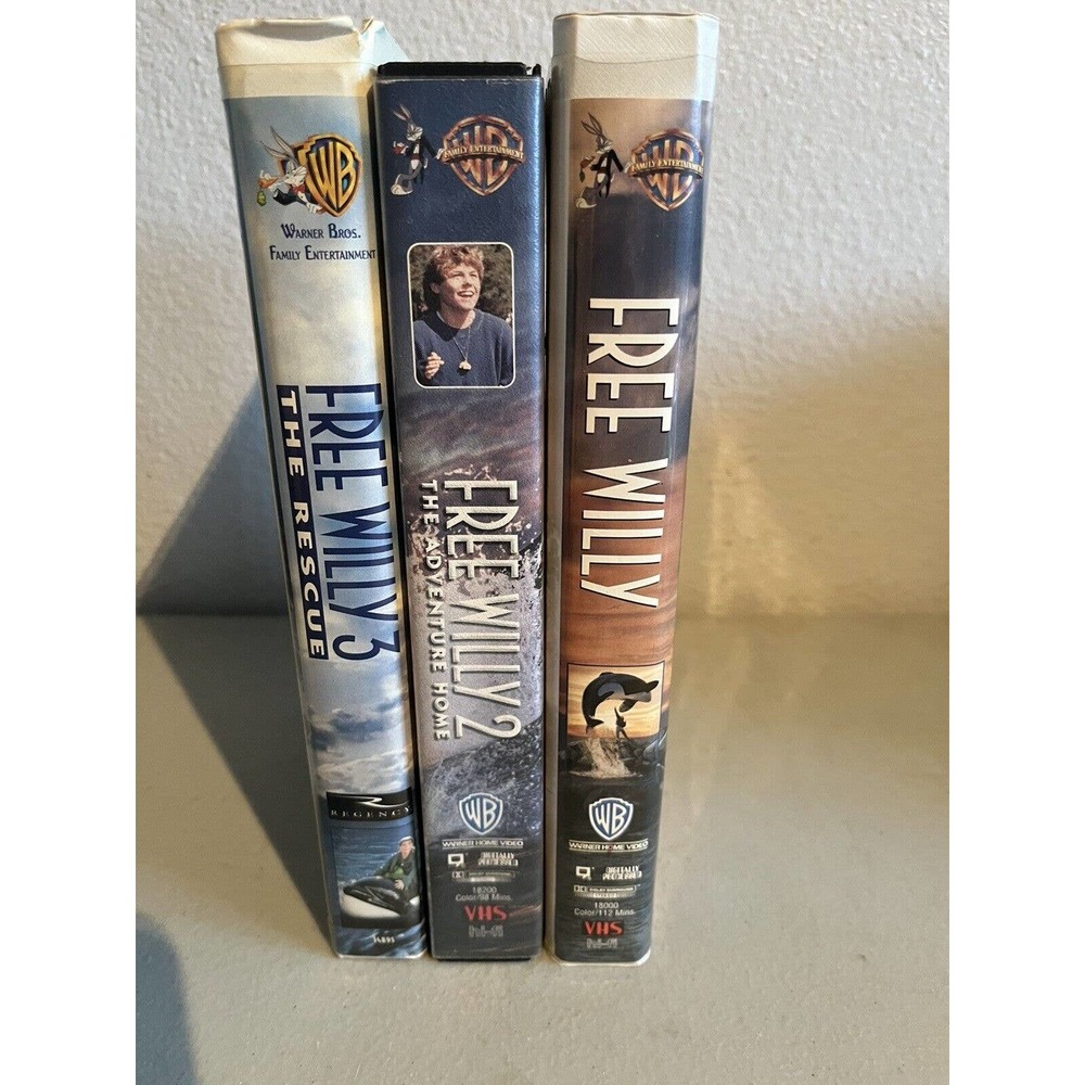 Free Willy 1, 2 & 3 VHS Set Clam shell case.